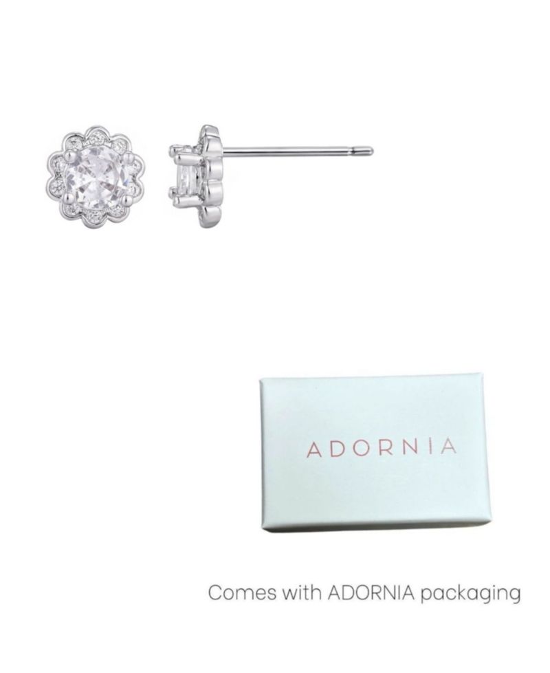 Silver Plated Cubic Zirconia Floral Halo Stud Earrings