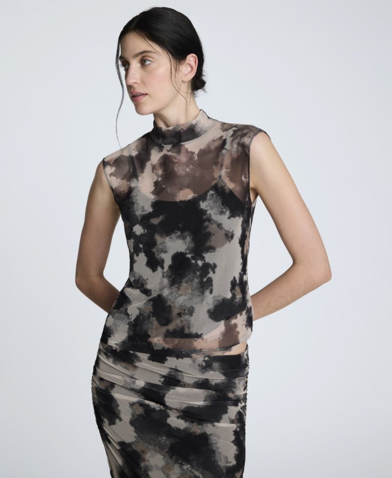 Women's Mock-Neck Sleeveless Mesh Top