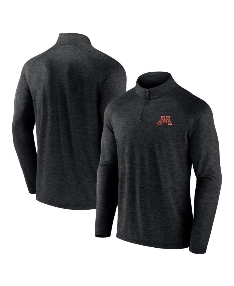 Men's Charcoal Minnesota Golden Gophers Primary Logo Raglan Quarter-Zip Top
