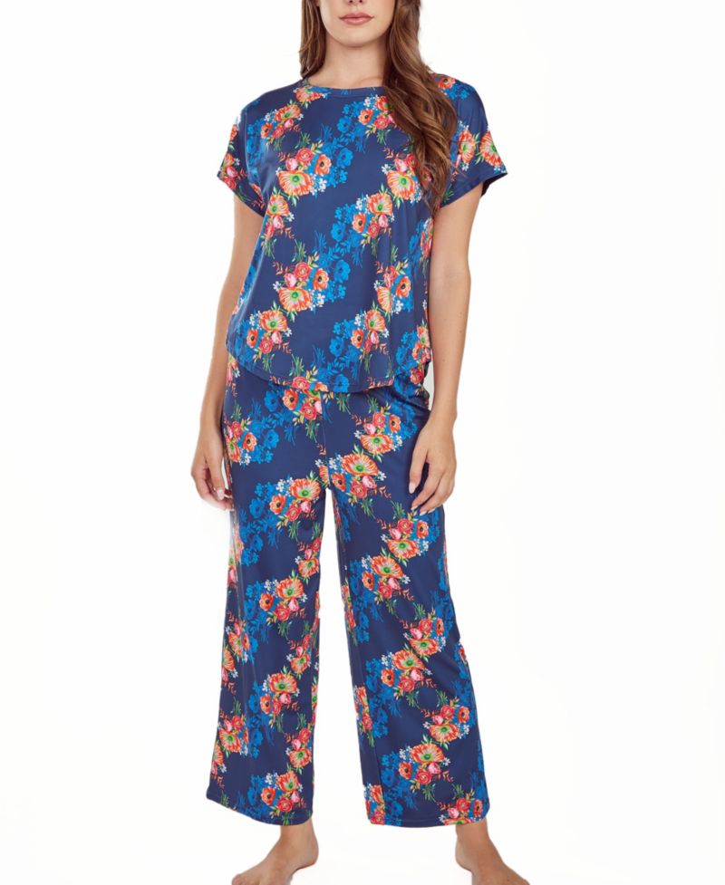 Women's Floral Microfiber Crop Pant and Top Pajama Set