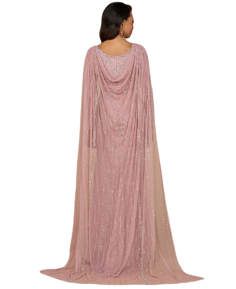 Women's Long Sleeve Beaded Gown with Cape