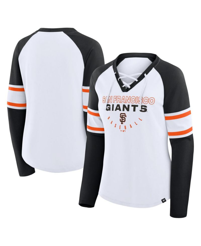 Women's White/Black San Francisco Giants Blitz Package Raglan Lace-Up V-Neck Long Sleeve T-Shirt
