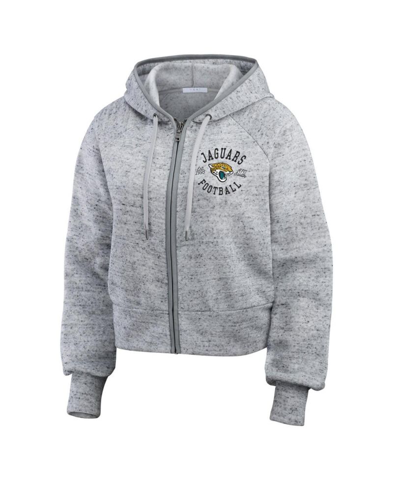Women's Heather Gray Jacksonville Jaguars Speckled Fleece Cropped Full-Zip Hoodie