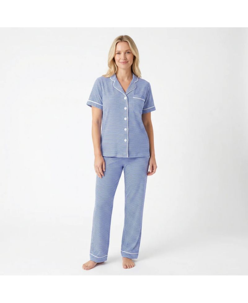 Women's Cobalt Stripe Matching Family Short-Sleeve Pajama Set