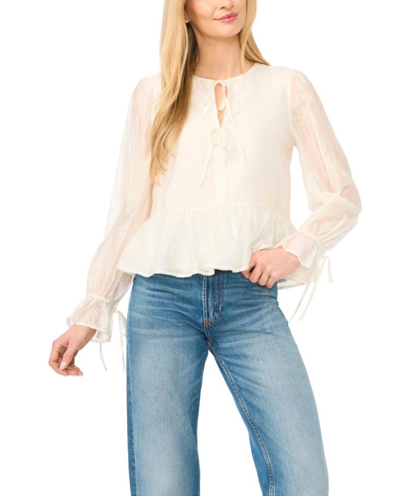 Women's Ruffle Sleeve Floral Embroidered Blouse