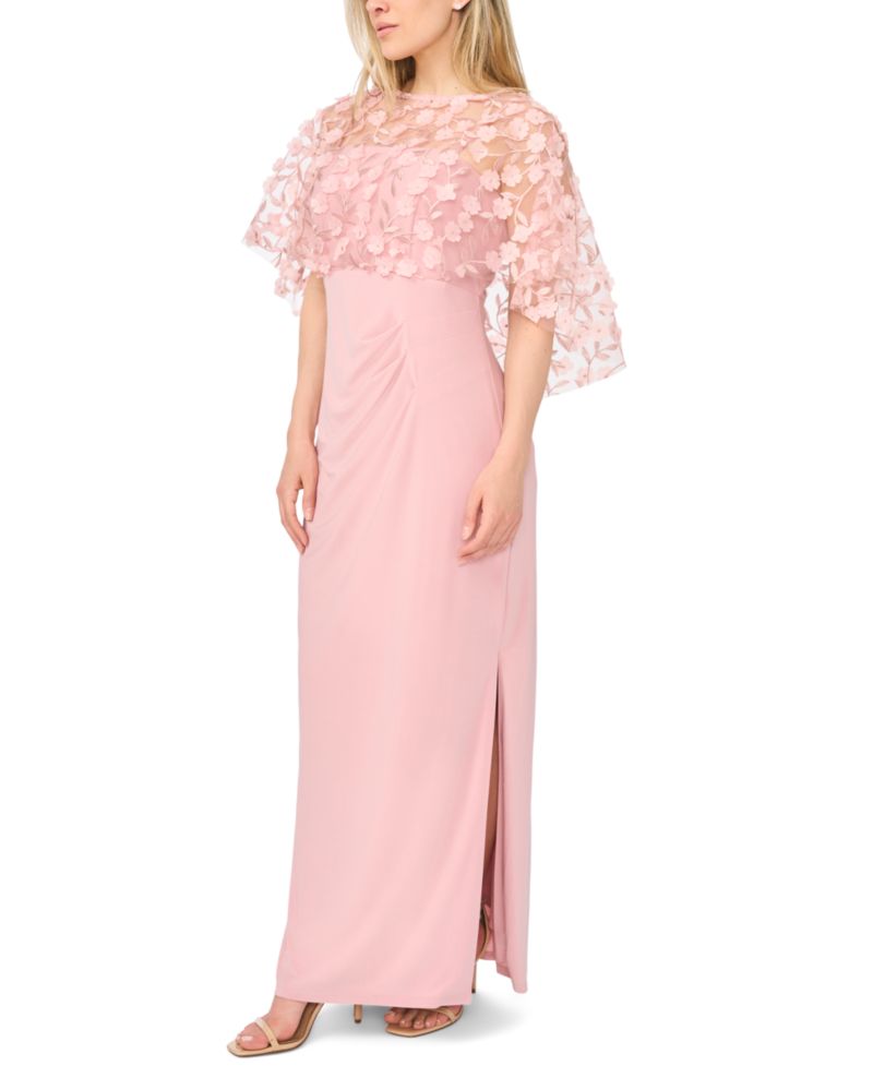 Petite Polyester Blend Crewneck Gown