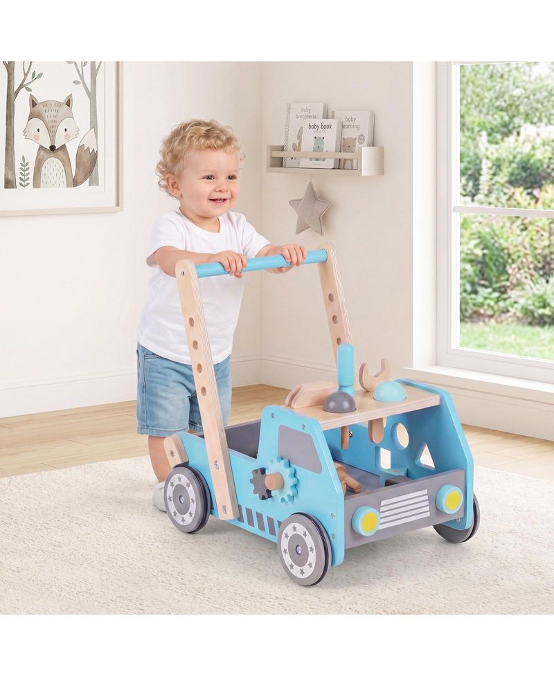 2-In-1 Montessori Wooden Baby Walker with Learning Activities