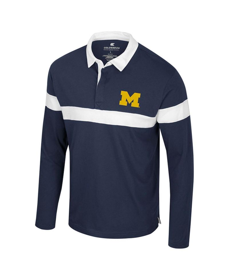 Men's Navy Michigan Wolverines Too Cool For School Long Sleeve Polo Shirt