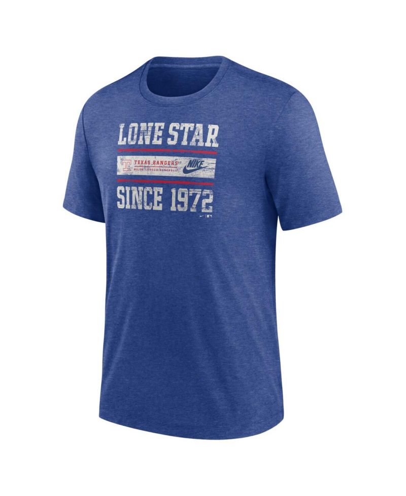 Men's Heather Royal Texas Rangers Cooperstown Collection Local Stack Tri-Blend T-Shirt