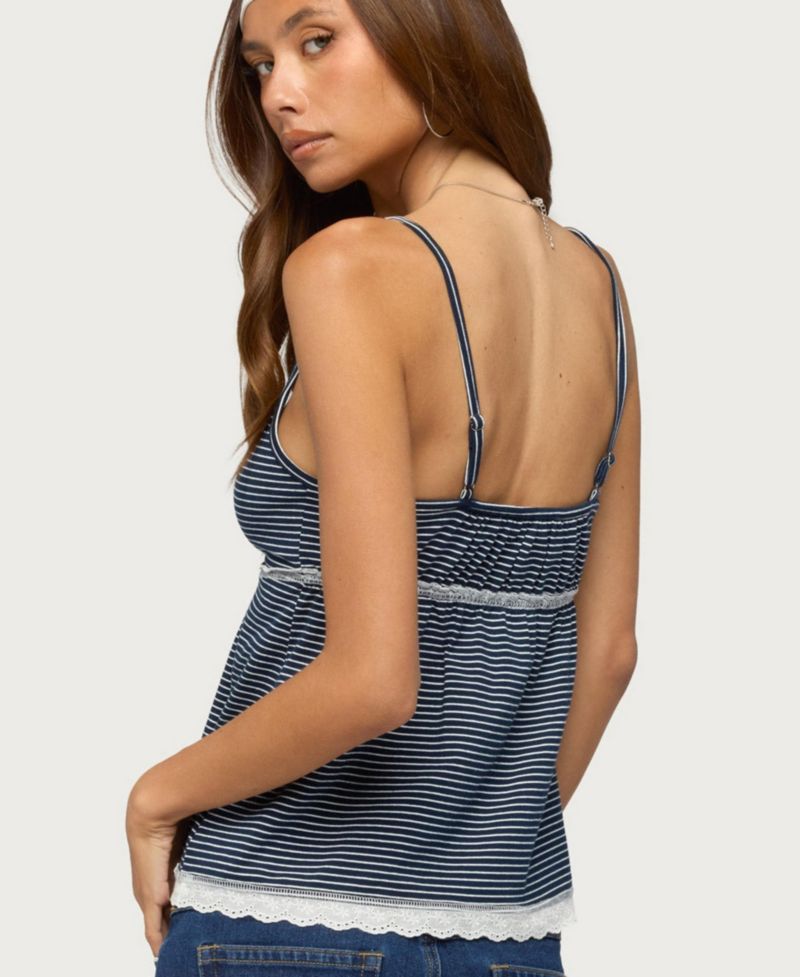 Women's Scoop Neck Eyelet Striped Babydoll Tank Top