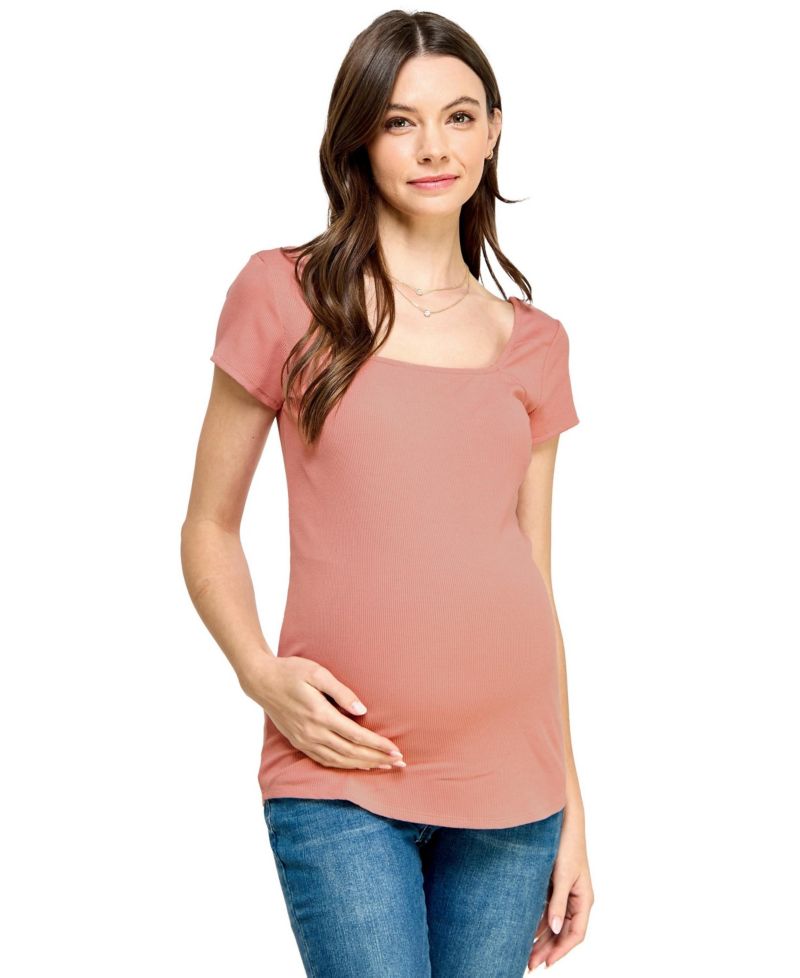 Women's Maternity Ribbed Square Neck Short Sleeve Top