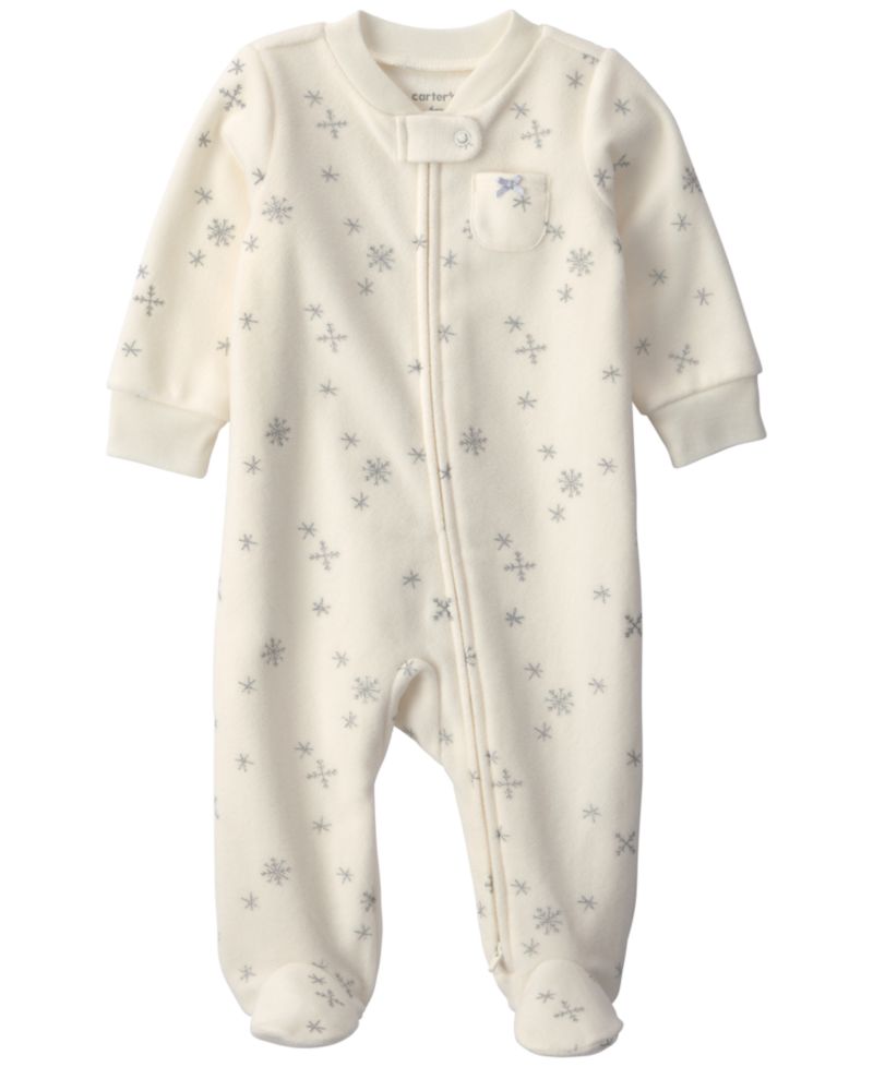 Baby Girls' Snowflake 2-Way Zip Fleece Sleep & Play Pajamas