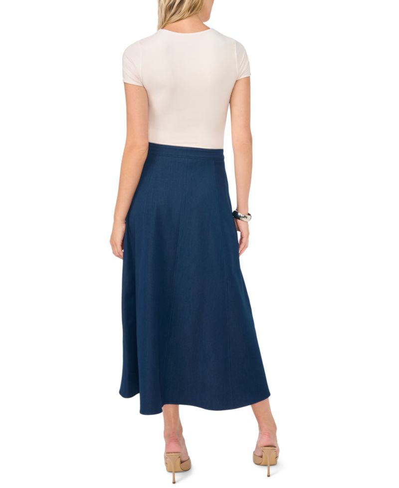 Women's High-Waisted A-Line Midi Denim Skirt
