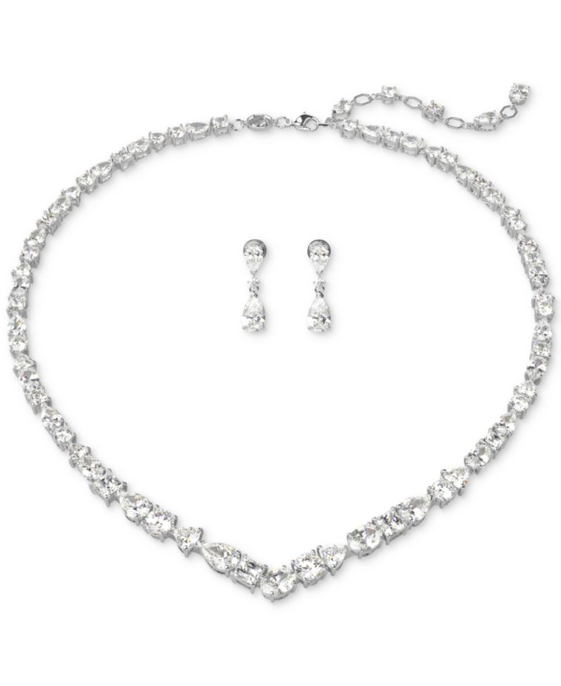 Silver-Tone 2-Pc. Set Mesmera Crystal Drop Earrings & Necklace, 15" + 2" extender