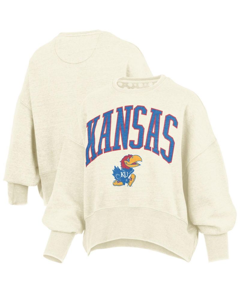 Women's Natural Kansas Jayhawks Oversized Waist-Length Crewneck Sweatshirt
