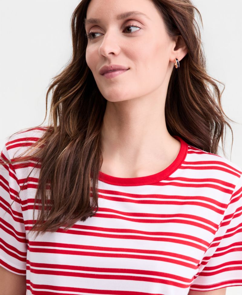 Women's Striped Curved-Hem T-Shirt