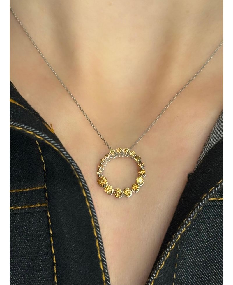 Suzy Levian Sterling Silver Cubic Zirconia Circle Journey Pendant Necklace