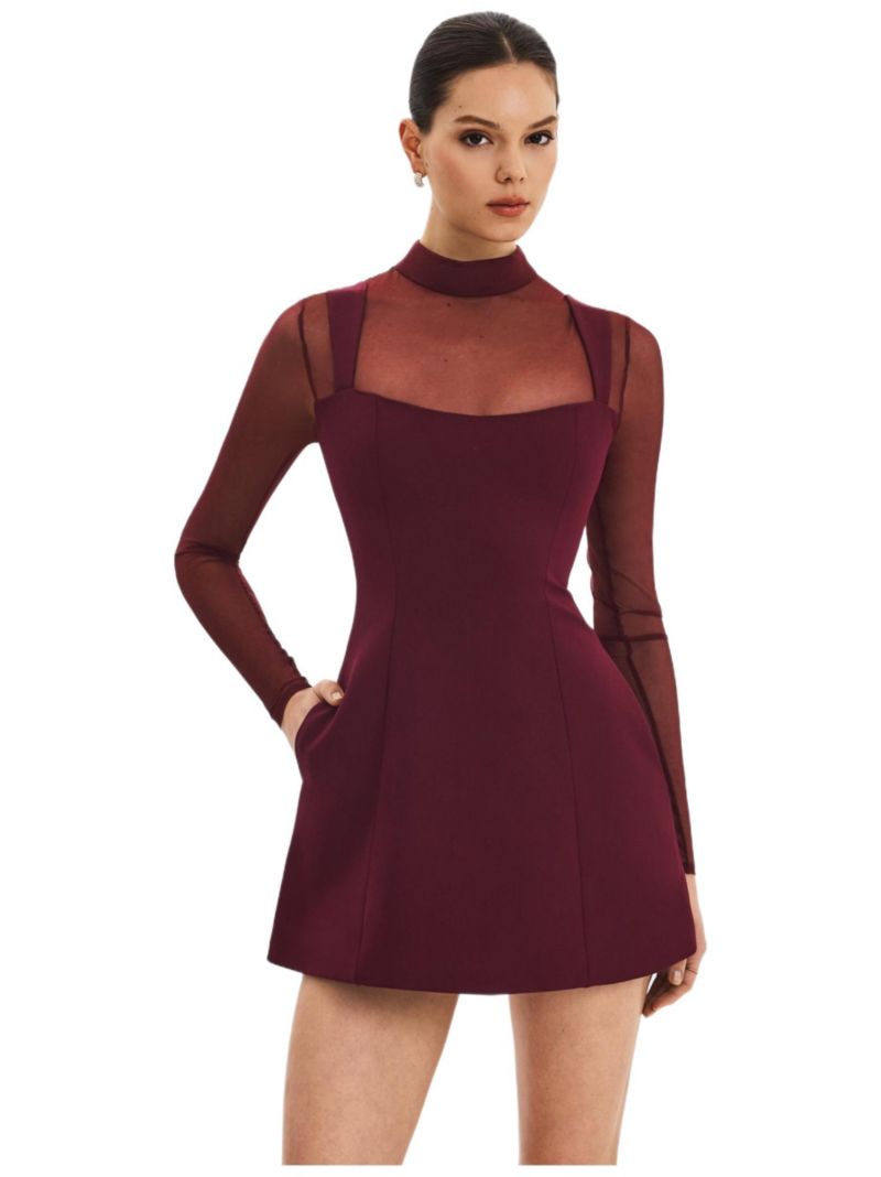 Women's Natasha Burgundy Faux Two-Piece Turtleneck Mini Dress