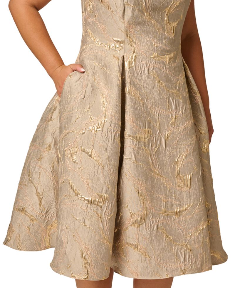 Plus Size Metallic Jacquard Fit & Flare Midi Dress