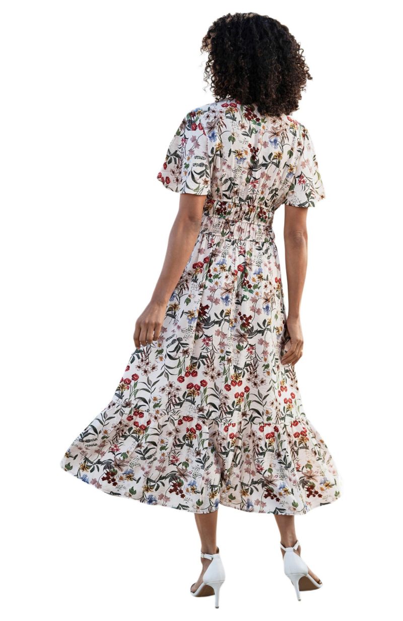 Women's Botanical Print Viscose Midi Dress