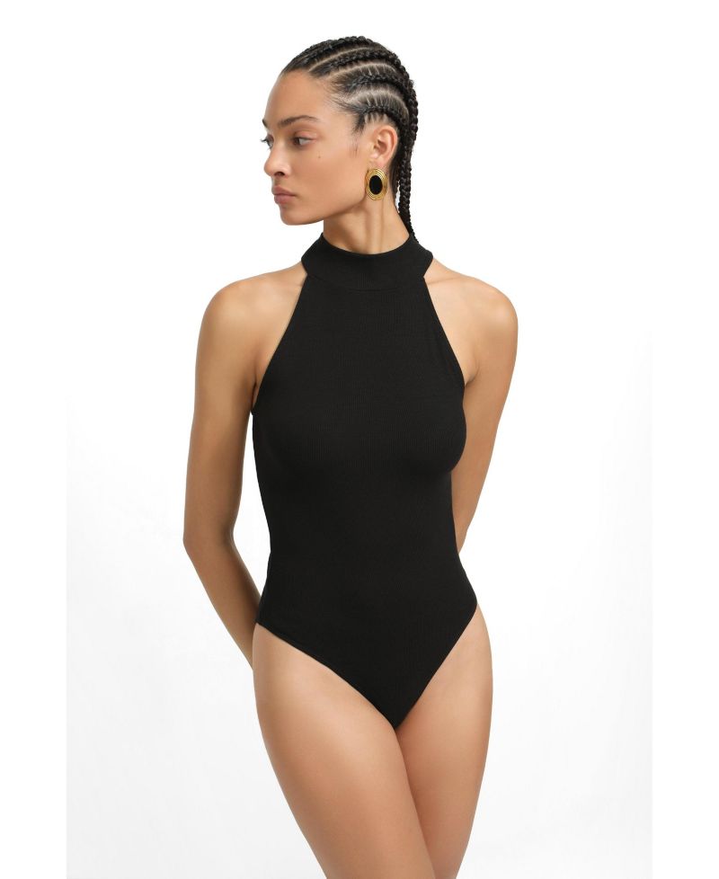 Women's Doris Sleeveless High Mock-Neck Halter Bodysuit