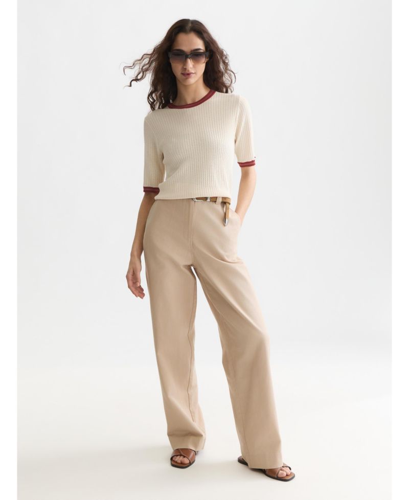 Women's Tops and Tees Pointelle Knitted Relaxed-Fit Tee