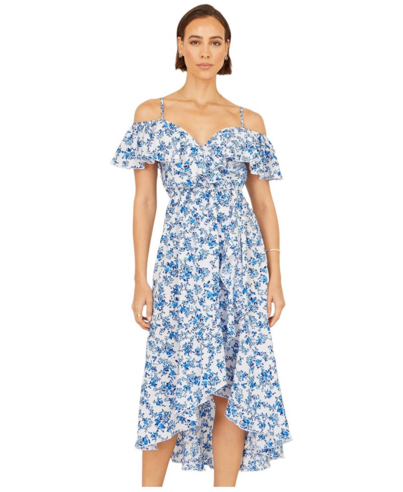 Women's Floral Print Bardot Midi Dress