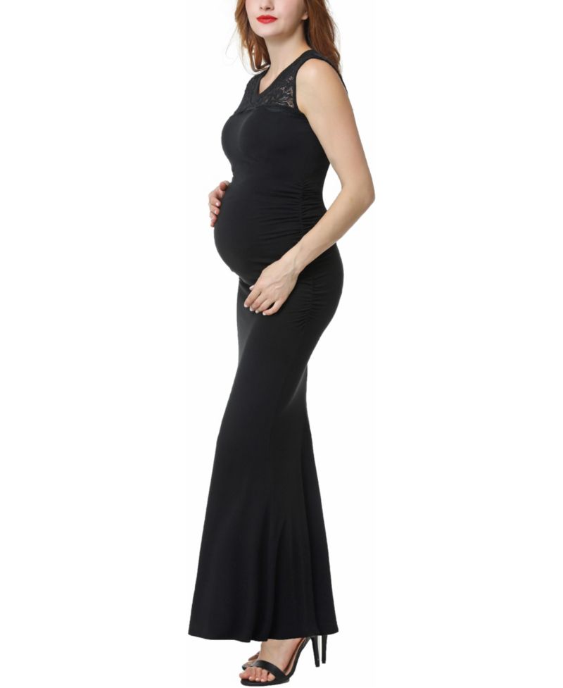 Women's V-Neck Lace Trim Mermaid Maxi Dress