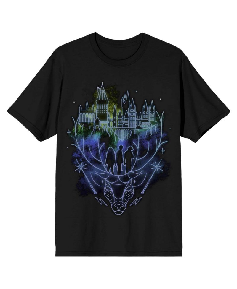 Men's Hogwarts Patronus Line Art Black T-shirt-Medium