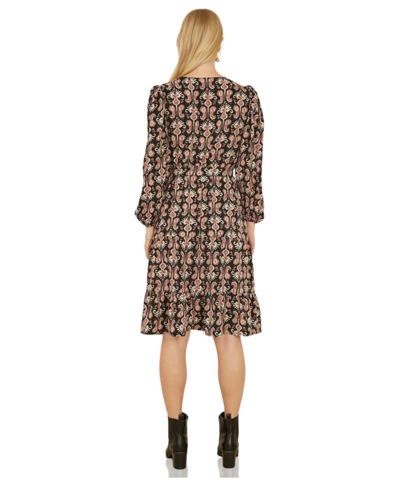 Women's Ikat Long Sleeve Skater Midi Dress