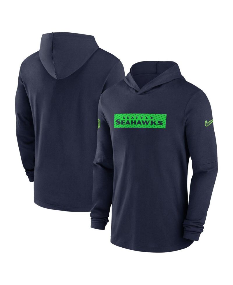 Men's College Navy Seattle Seahawks Sideline Hoodie Performance Long Sleeve T-Shirt