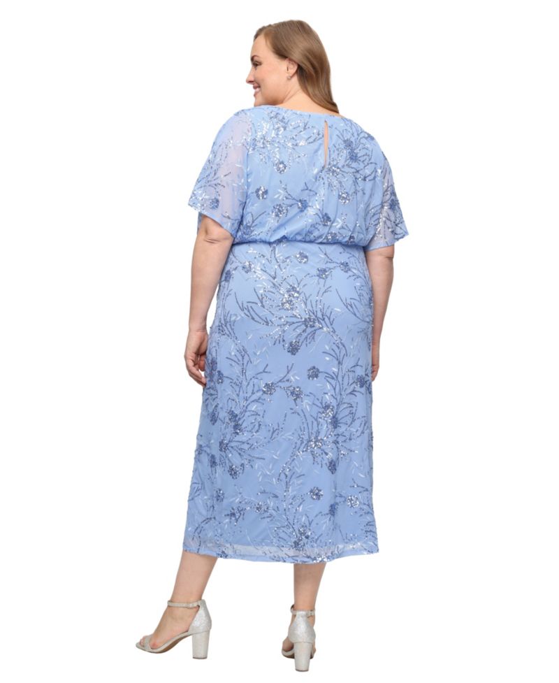 Plus Size Round-Neck Blouson Sequin Dress