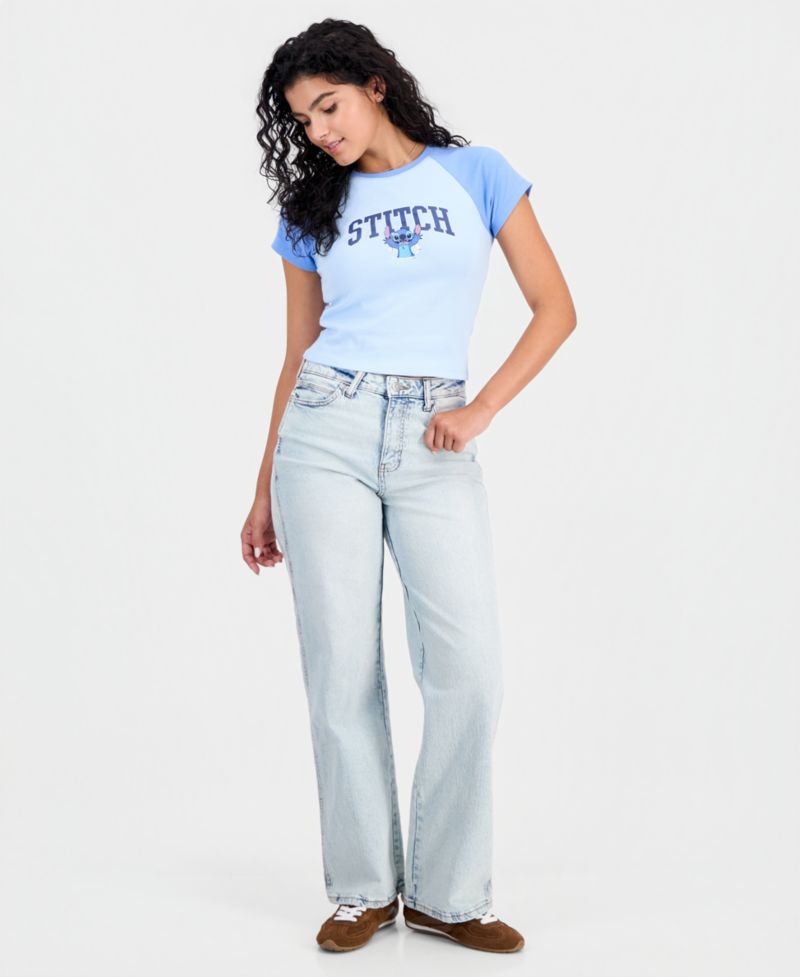 Juniors' Stitch Ribbed Crewneck Raglan Tee