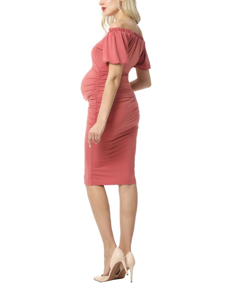 Women's Convertible Shoulder Ruched Midi Dress