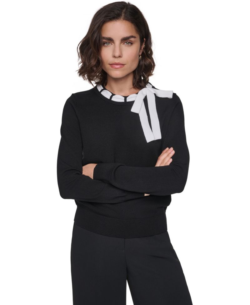 Women's Bow Front Crewneck Fitted Sweater