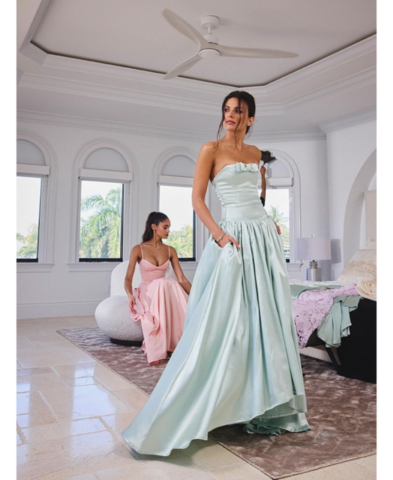 Women's Lael Mint Green Back Button Trailing Gown