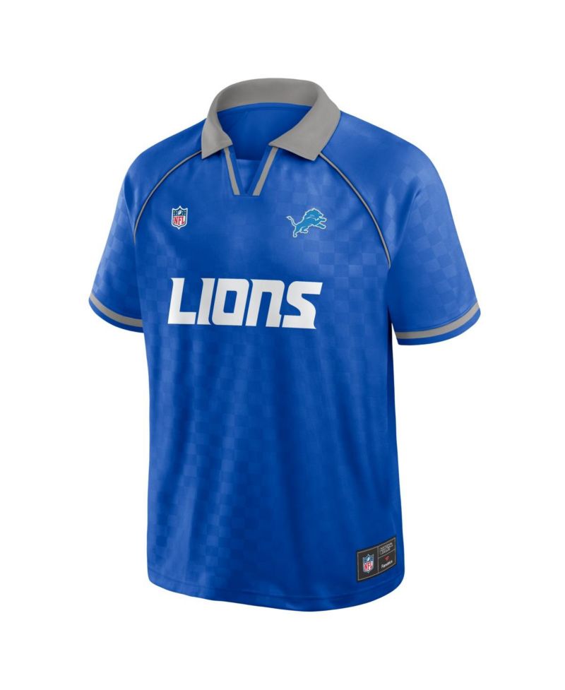 Men's Blue/Gray Detroit Lions Homerun Raglan V-Neck Polo Shirt