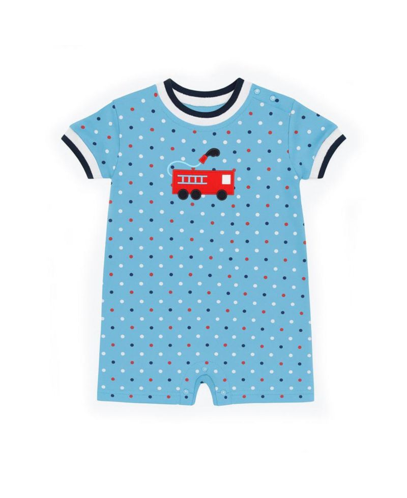 Baby Boys Printed Knit Shortall With Fire Truck