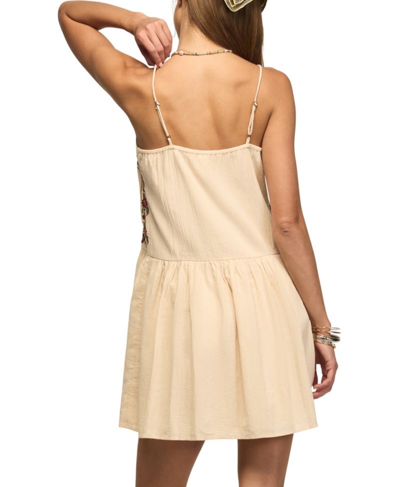 Women's Contrast Embroidered Button-Front Mini Dress