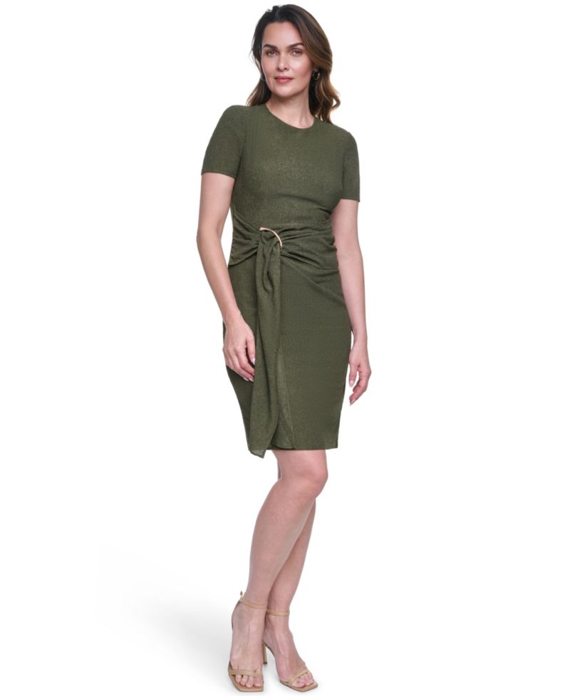 Women's Textured Knit Draped Waist Bodycon Dress