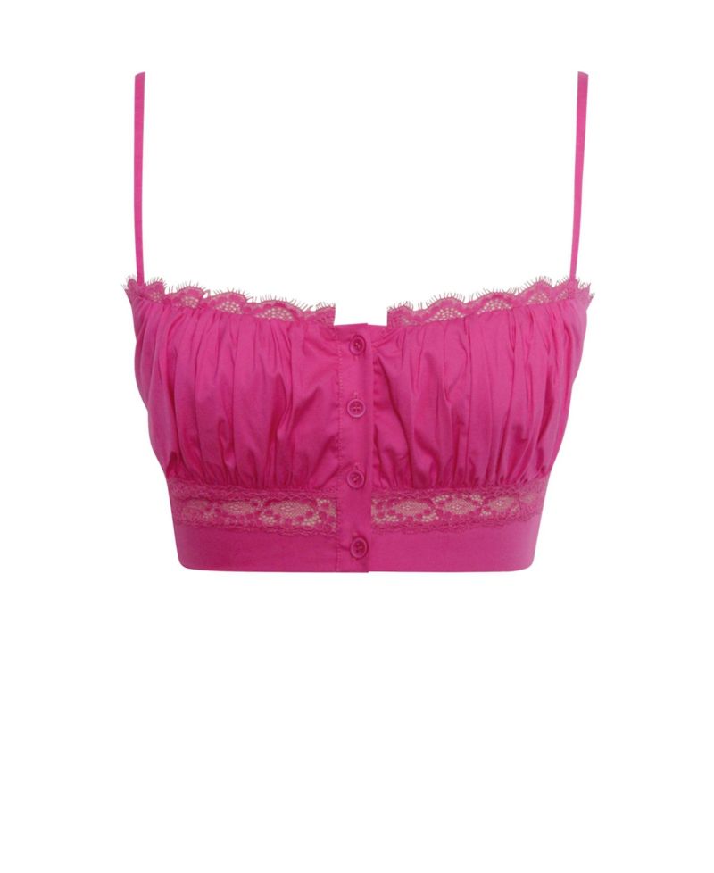 Women's Maya Fuchsia Cotton Poplin Top With Lace Trim