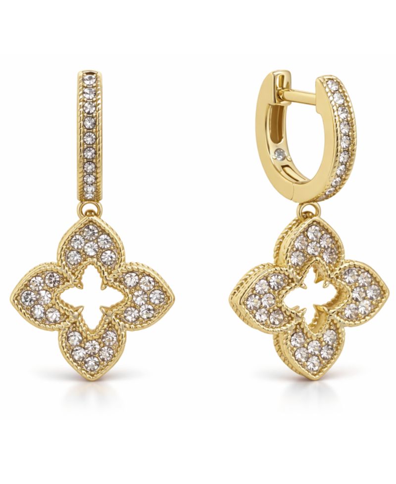 Crystal Clover Hinged Hoop Earrings