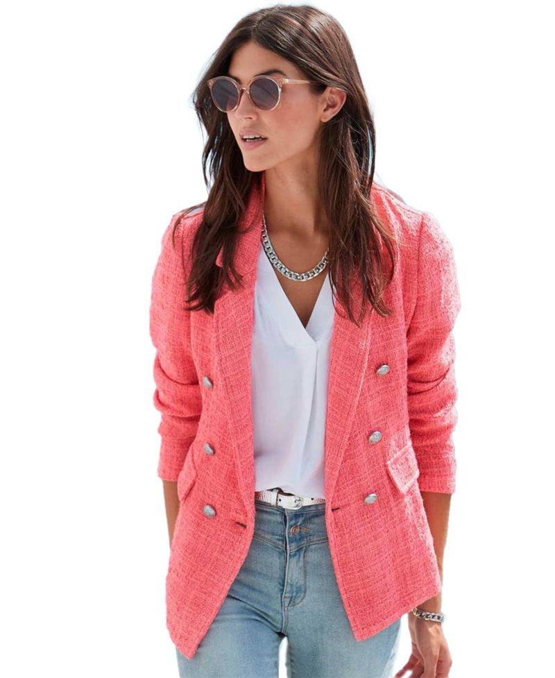 Women's Double Breasted Boucle with Pockets Blazer