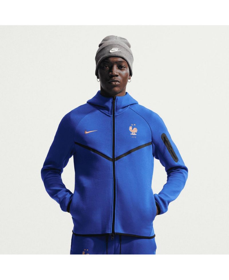 Men's Blue France National Team 2026 Tech Fleece Windrunner Raglan Full-Zip Hoodie