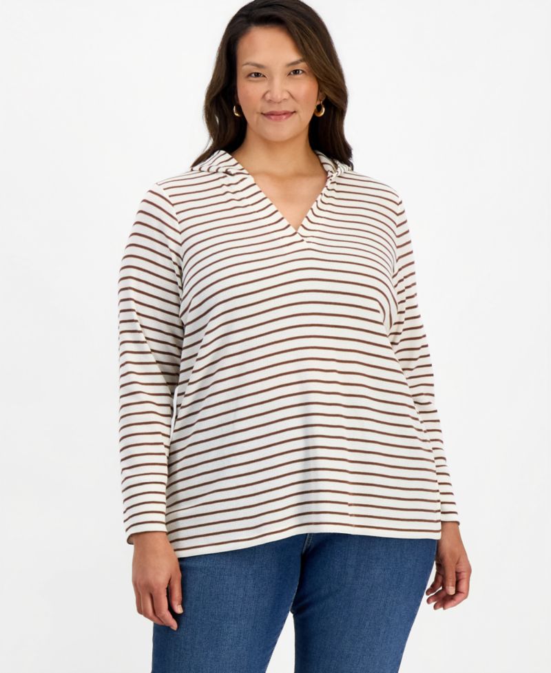 Plus Striped Waffle Hoodie