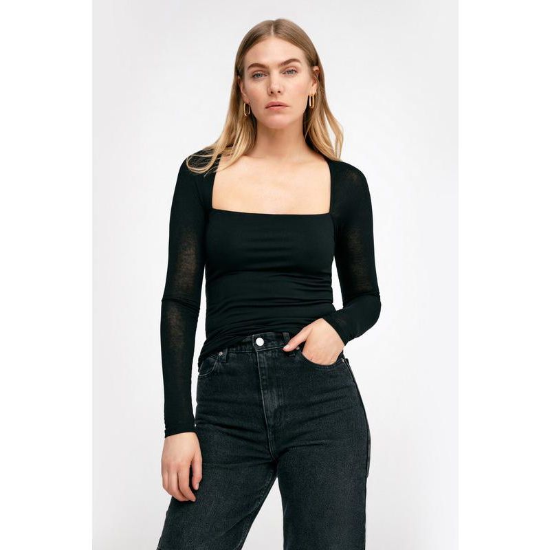 Women's Lonnie Fitted Jersey Top with Sheer Raglan Sleeves