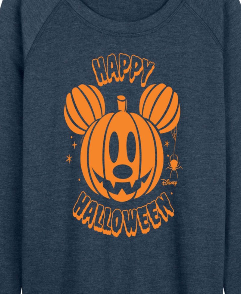 Plus Size Disney Happy Halloween Mickey Mouse French Terry Long Sleeve T-Shirt