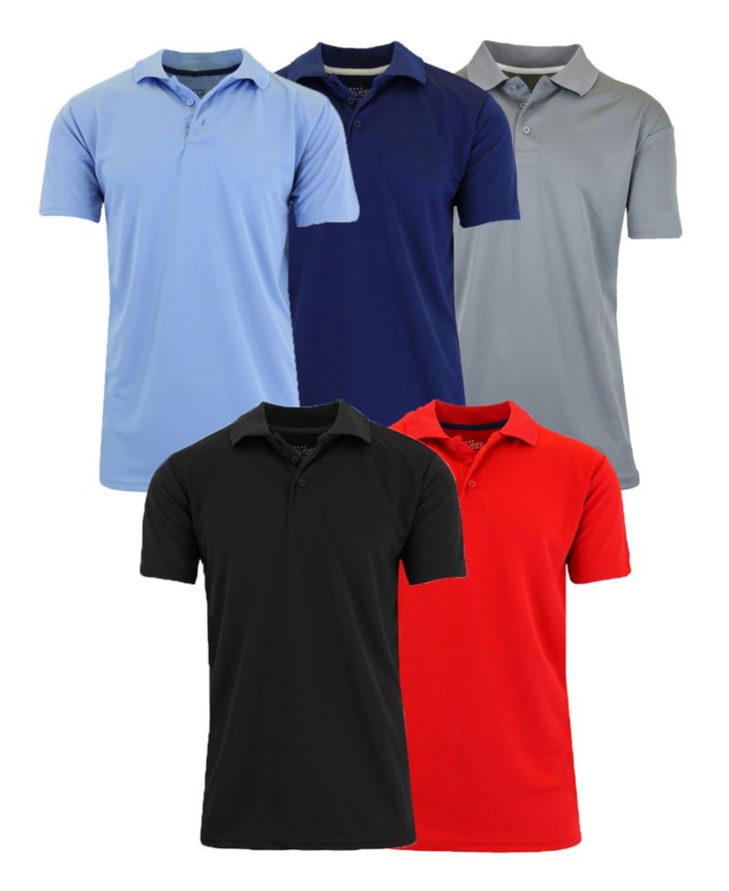 Men's Dry Fit Moisture-Wicking Polo Shirt, 5-Pack