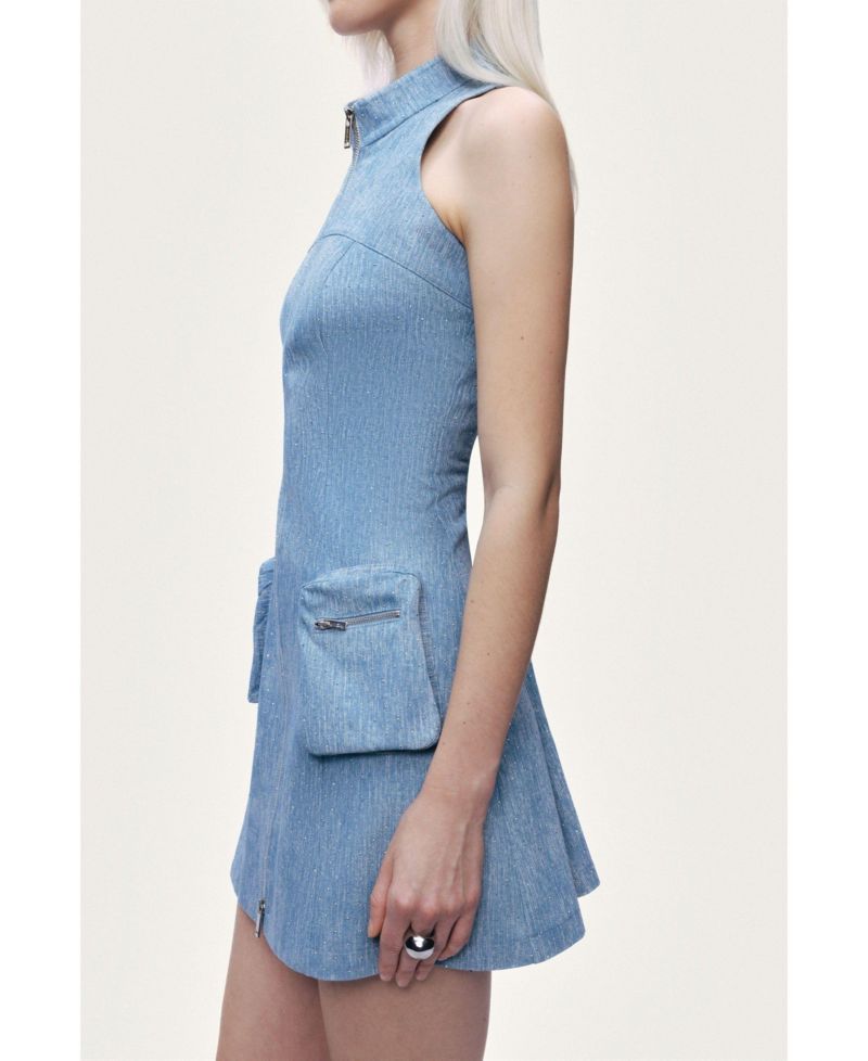 Women's Pocket and Stone Detail Halter neck Mini Dress