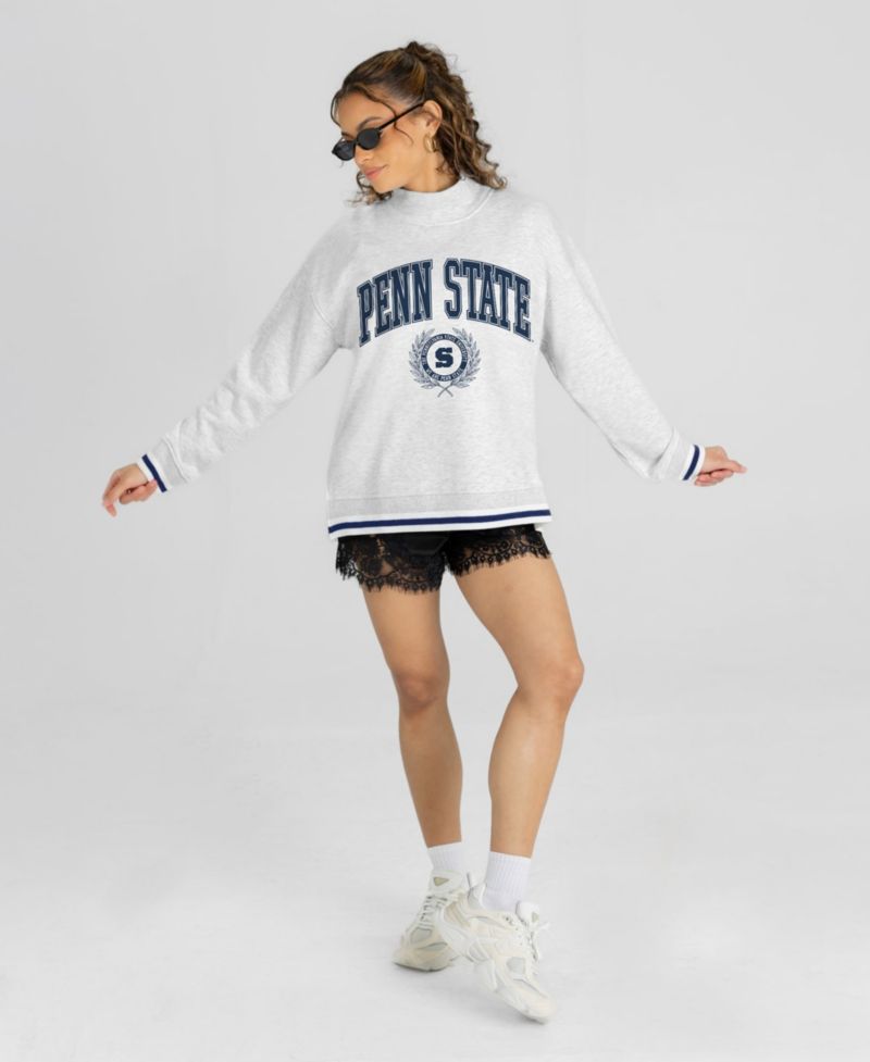 Women's Gray Penn State Nittany Lions Rally Point Contrast Stripe Mock Neck Sweatshirt